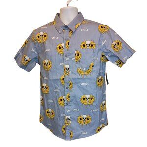 RF Brand Smile Skull Short Sleeve Collar Button Down Shirt Men's Sz . M